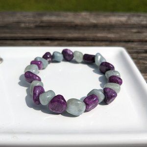 Purple and Blue Quartz Stone Beaded Elastic Stretch Bracelet